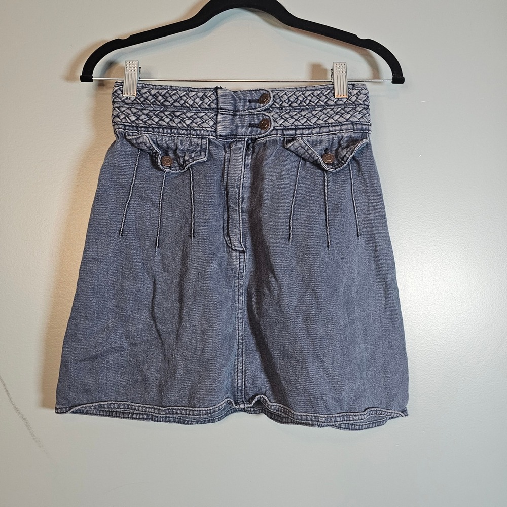 Free People Women's‎ Braided Waist Denim Mini Skirt Blue Hemp Cotton Size 0